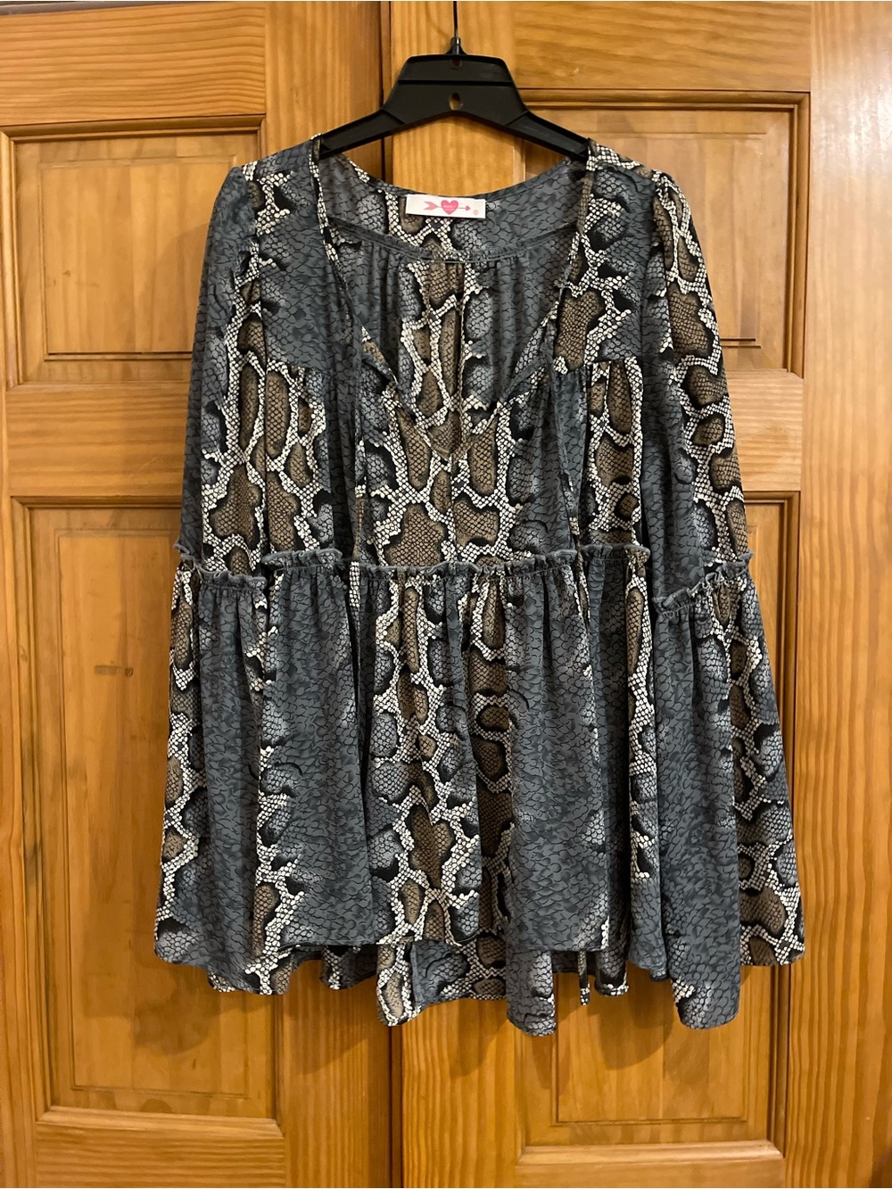 Buddy Love Snake-Print Tiered Peplum Tunic - Gray & Brown